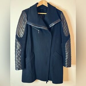 Lauren Vidal Black Trench Coat with Quilted Sleeves